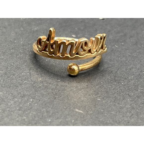 Vintage Alex and Ani Sterling Silver 925 Gold Tone "amour” Adjustable Ring Sz 5 - Picture 1 of 7